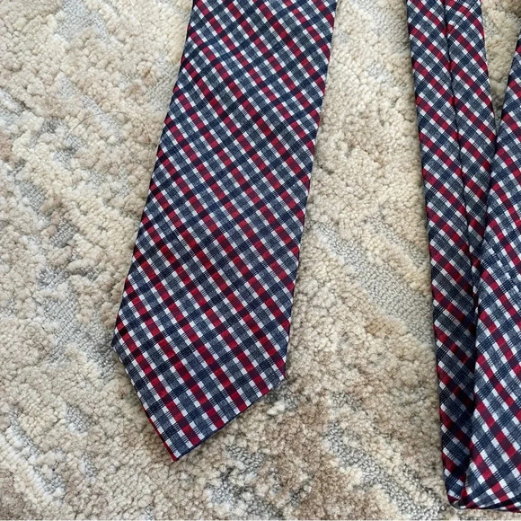 Calvin Klein Plaid Slim Silk Silk Neck Tie Plaid Blue Red White - Picture 1 of 5